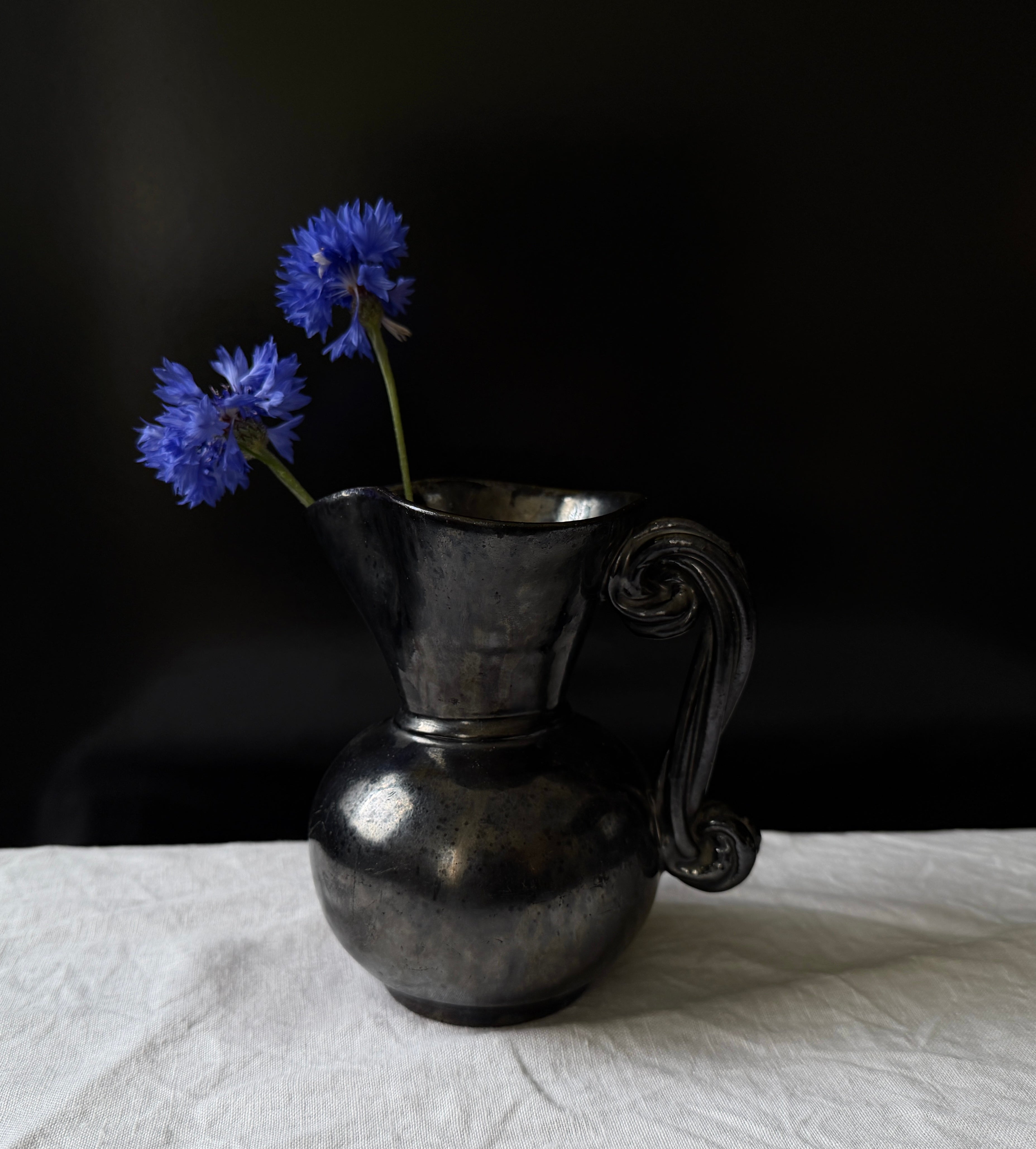 Ceramic Pitcher with Black Metallic Glaze from ca. 1950
